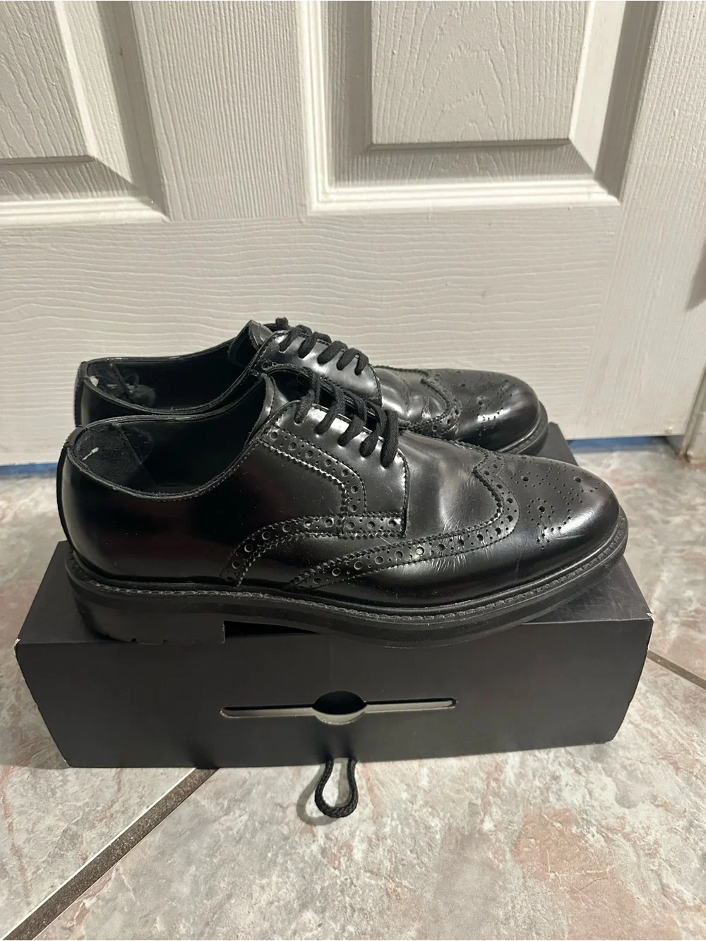ALDO Black Leather Wingtip Oxford Shoes Lug Sole Men’s Size 8